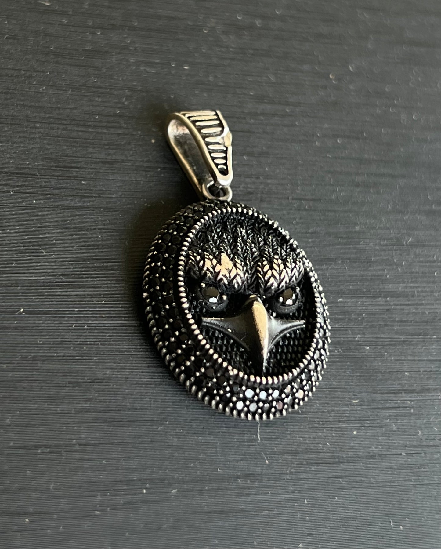 Black Zircon Eagle Head Pendant – S925 Silver