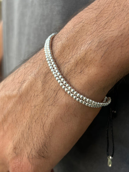 Double beaded Handmade Bracelet for Men's Sterling Silver 925s