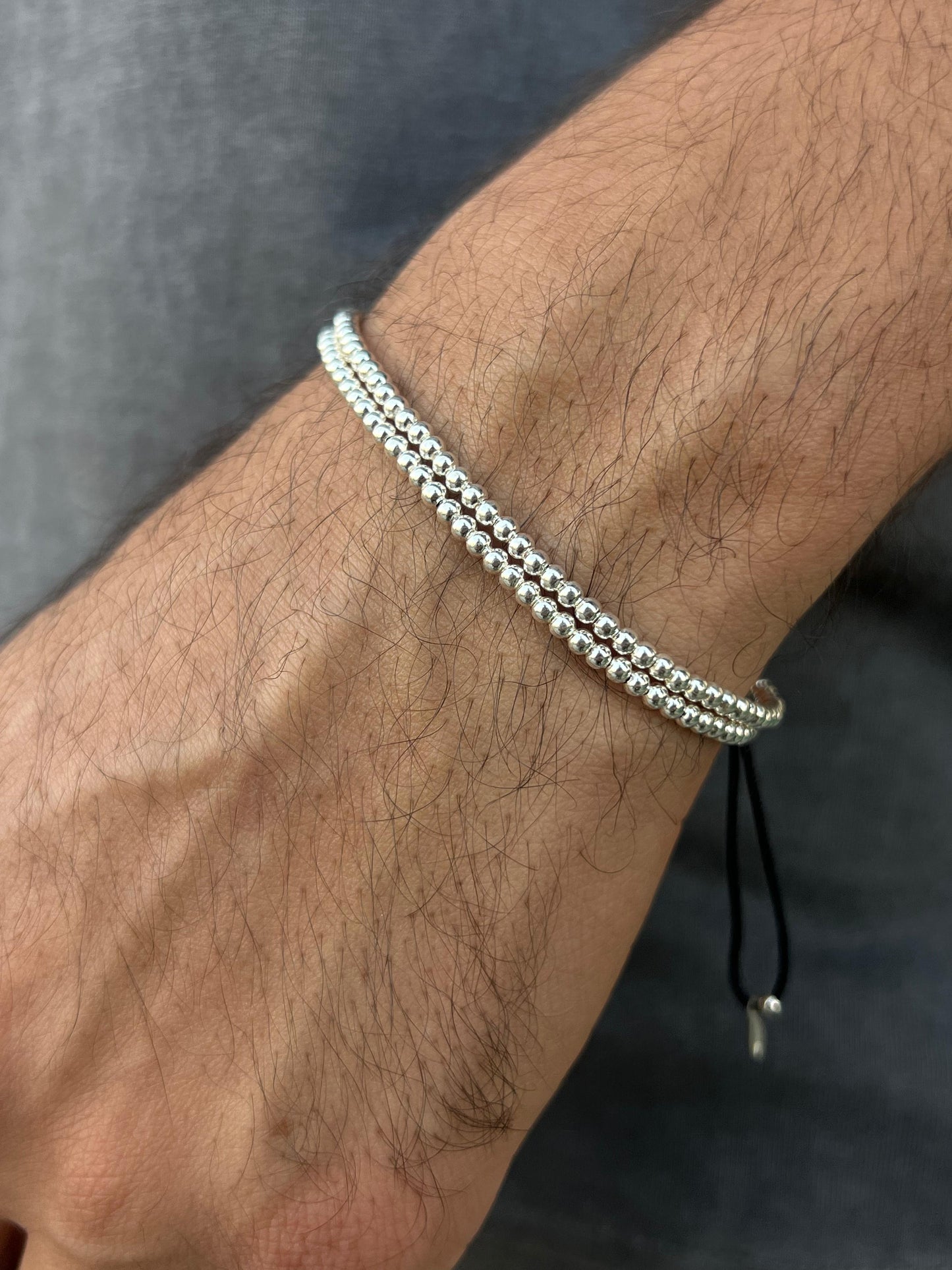 Double beaded Handmade Bracelet for Men's Sterling Silver 925s