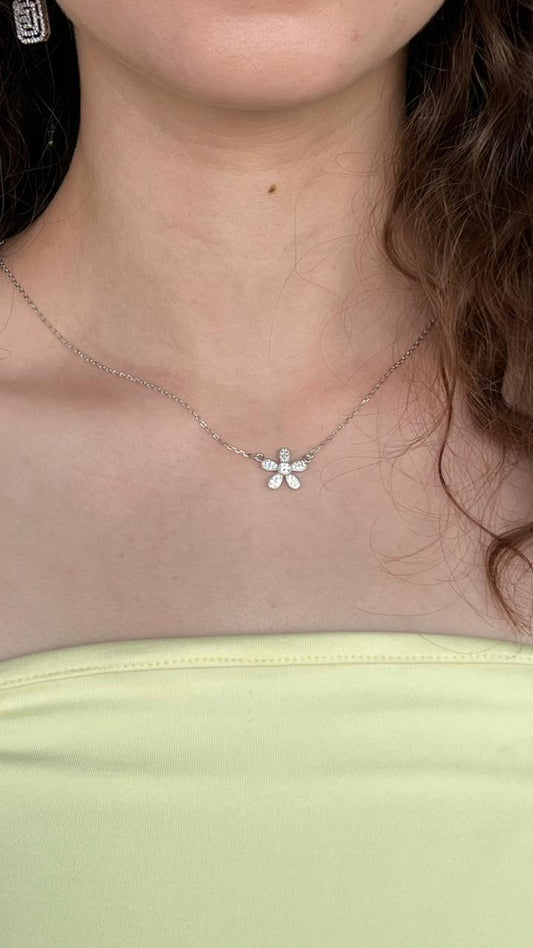 Zirconia Flower Necklace -Italian Sterling Silver S925