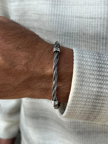 Viking Twisted Chain Bracelet Sterling Silver 925s-(20cm-6mm)