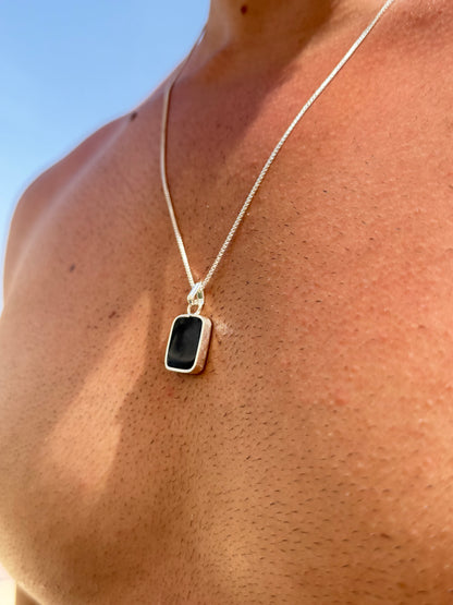 Black Stone(Onyx) Necklace for Men's Sterling Silver 925s