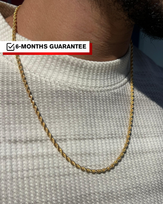Premium- thick Rope Necklace in Sterling Silver 925s- Real 21K Gold Plated