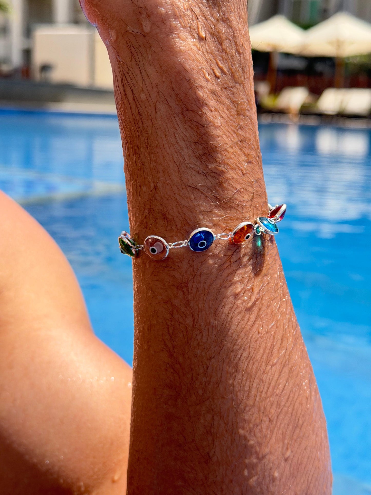 Multicolor Evil Eye Bracelet Sterling Silver 925s