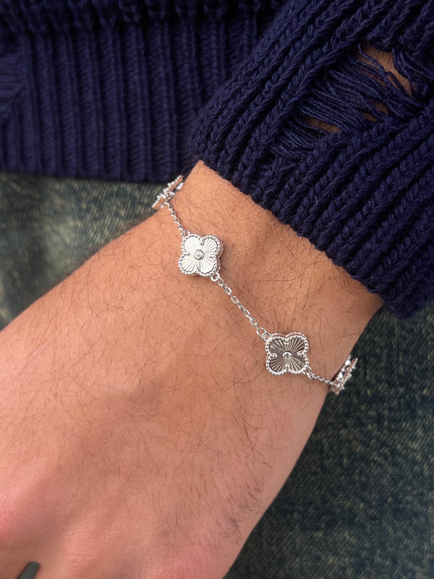 Diamond cut Men’s 5 V.Clover Bracelet in Italian Silver S925