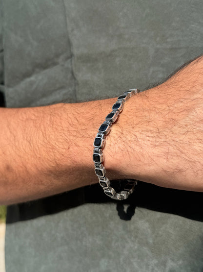 Noir Grid Bracelet for Men's Sterling Silver 925s -6mm-