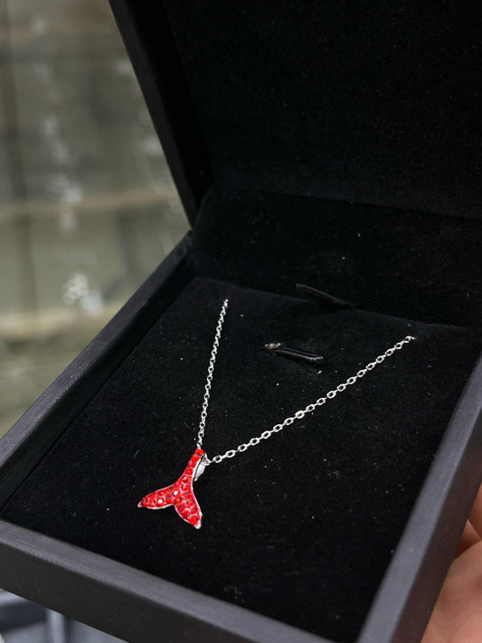 Red Mermaid Tail Necklace -sterling Silver-925s