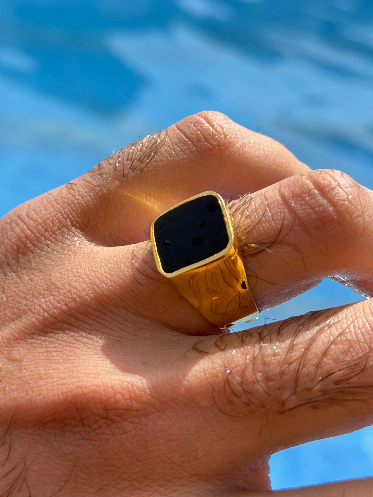 Onyx Signet Ring in Sterling Silver 925s -Gold Plated
