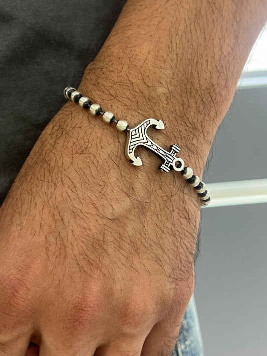 Sleek Anchor Beaded Bracelet for Men's Sterling Silver 925s