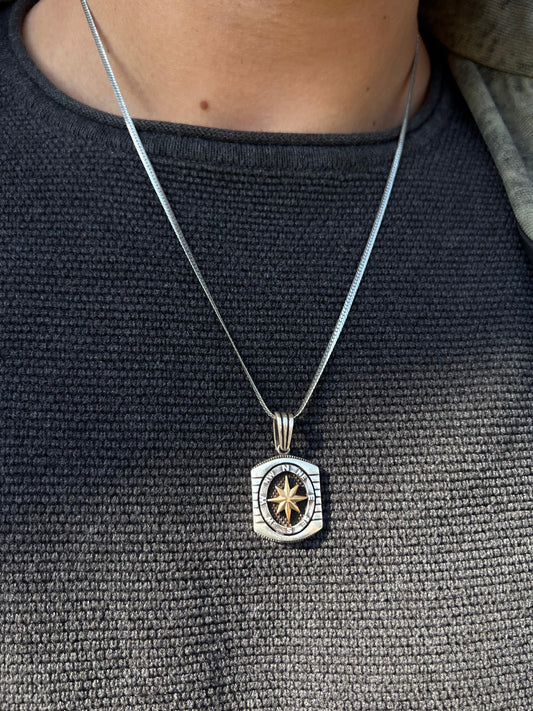 Gold Compass +blocked Grommet Chain Sterling Silver 925s