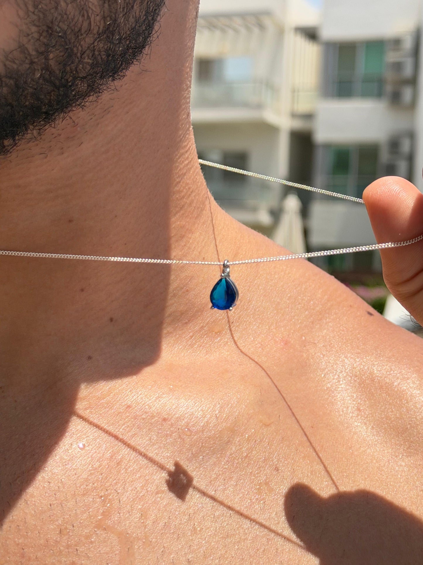 Blue pear Cut Necklace in Sterling Silver 925s