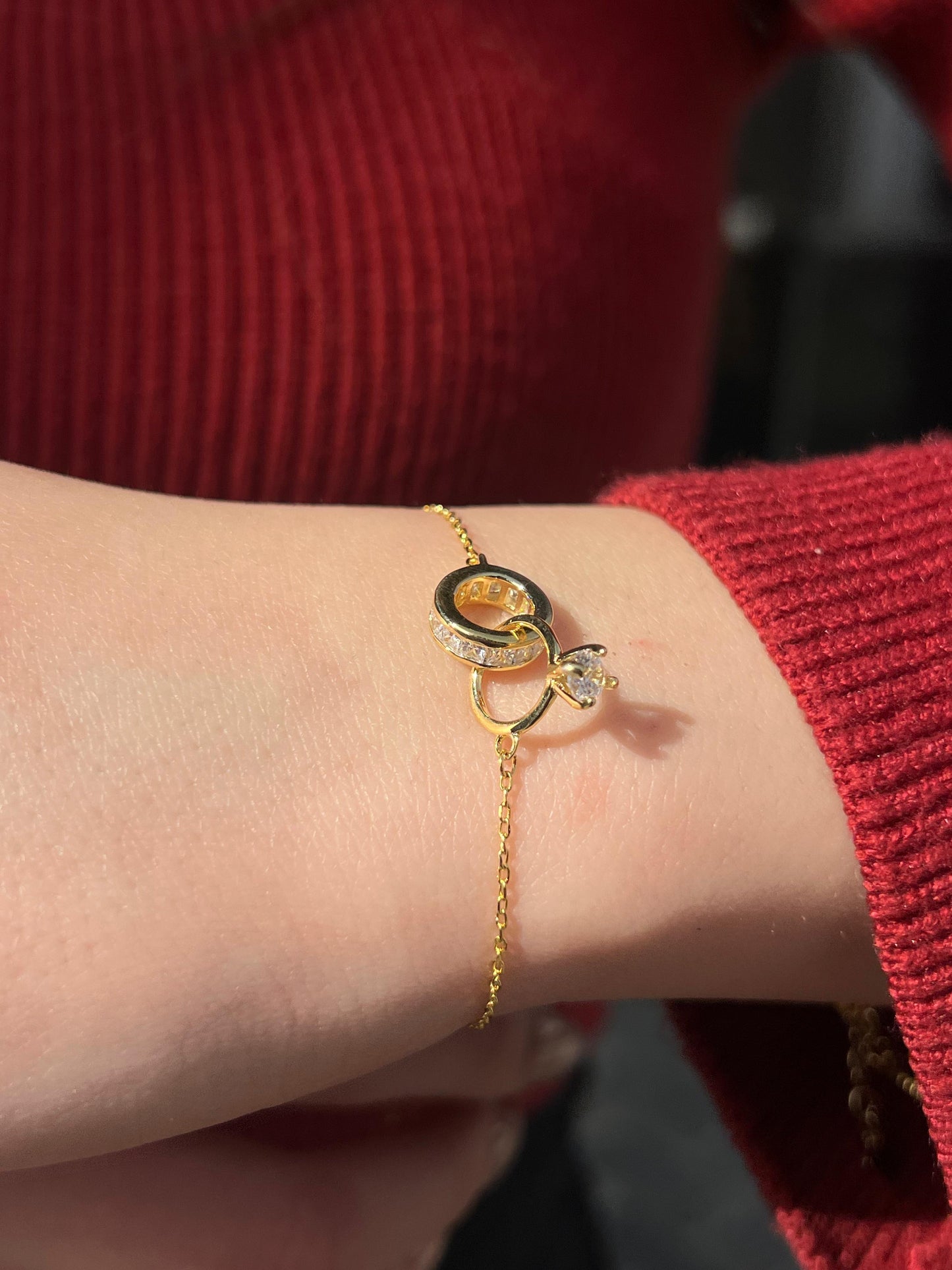 Fine Gold plated Promise Rings Bracelet -in Sterling Silver -925