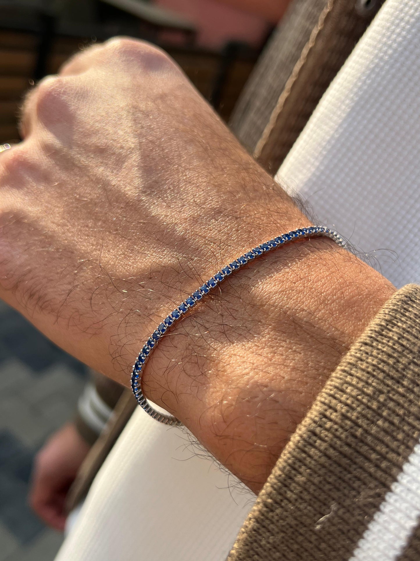 Blue Spinel Tennis Bracelet for Men's Sterling Silver 925s
