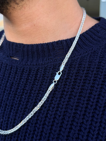 White Braided Necklace for Men's Sterling Silver 925s(60cm-5mm)