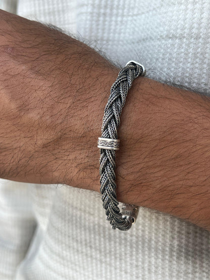 Viking Braided Chain Bracelet Sterling Silver 925s-(21cm-8mm)