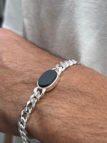 Onyx-Grommet Bracelet for Men's Sterling Silver 925s-18cm