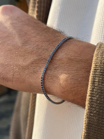 Blue Spinel Tennis Bracelet for Men's Sterling Silver 925s