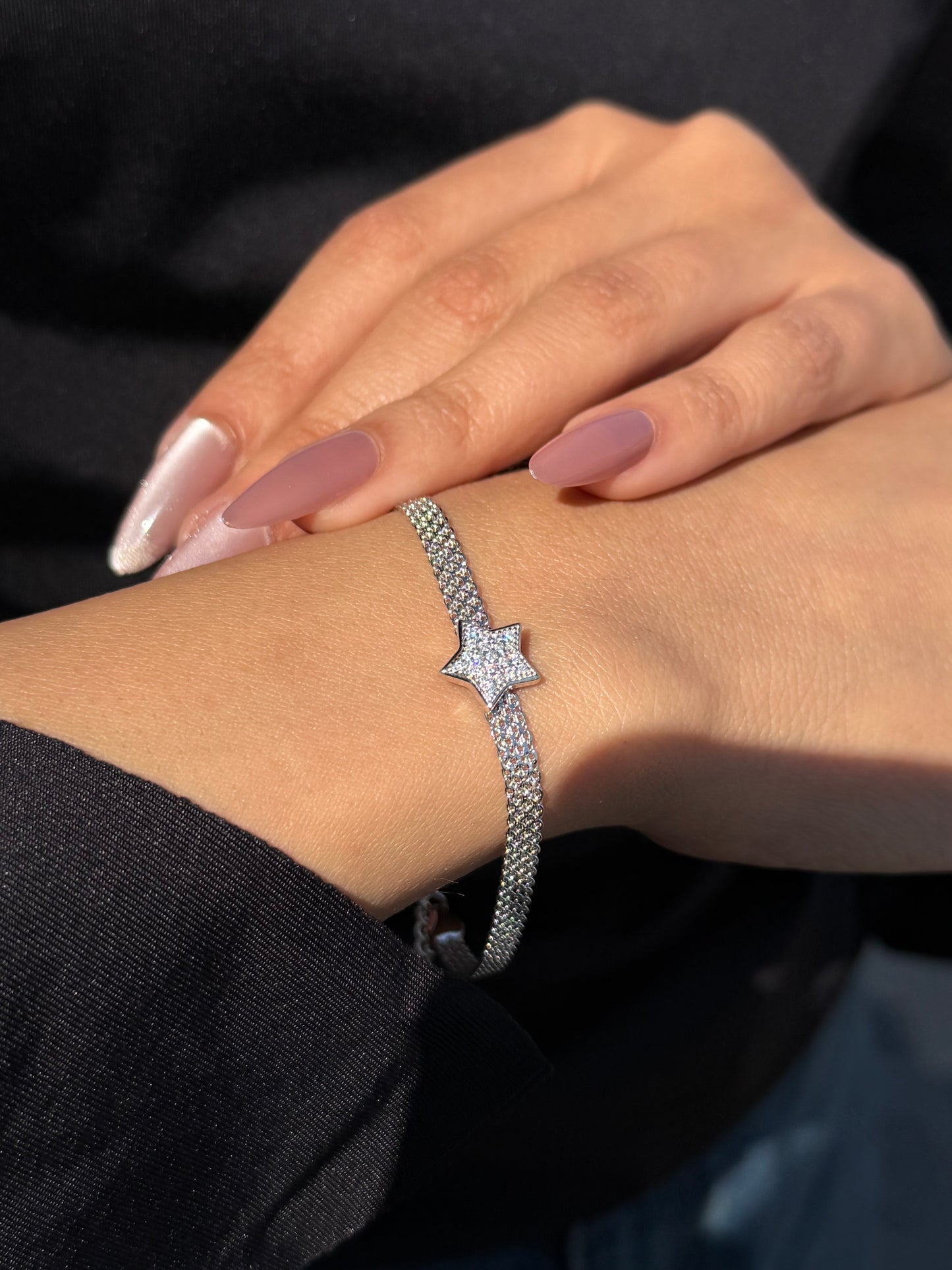Zirconia Star Mesh Bracelet -in Sterling Silver -925