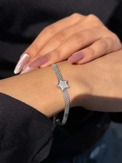 Zirconia Star Mesh Bracelet -in Sterling Silver -925