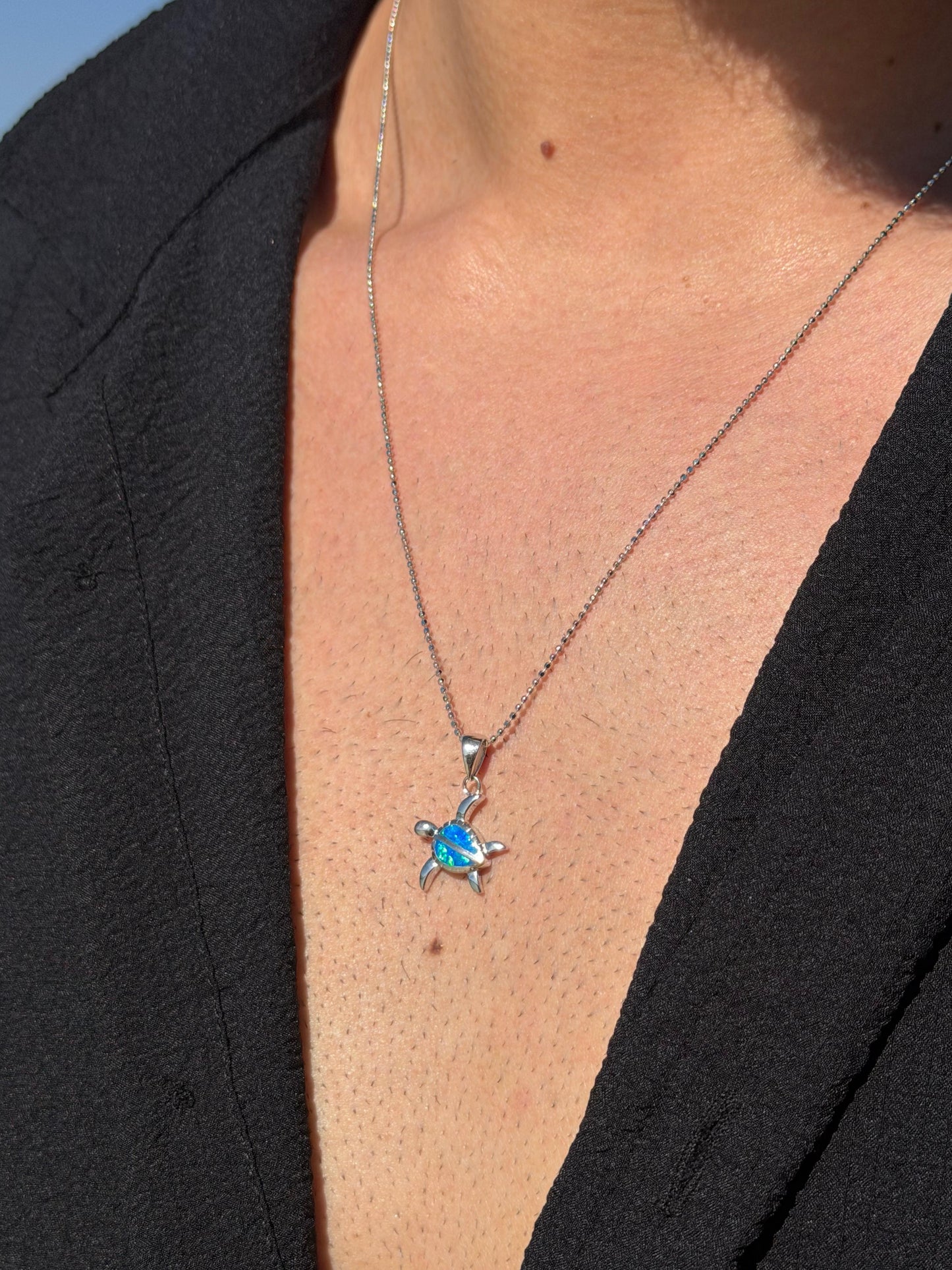 Opal Sea Turtle Necklace in Sterling Silver 925s