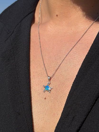 Opal Sea Turtle Necklace in Sterling Silver 925s