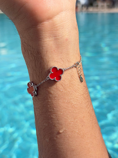 Men’s 5 Red V. Clover Bracelet in Italian Silver S925