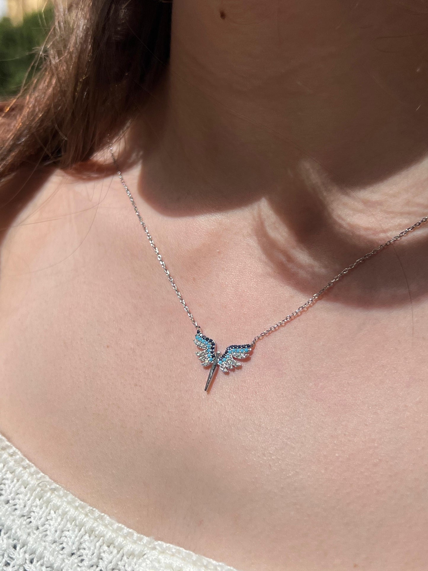 Blue Guardian Angel Necklace- Italian sterling Silver-925s