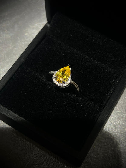 Teardrop Ring -Yellow Zirconia in Sterling Silver -925