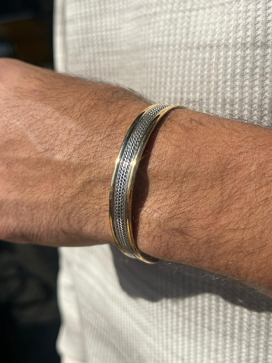 11mm Twisted Sleek Bangle -Gold accent -in Sterling Silver 925s