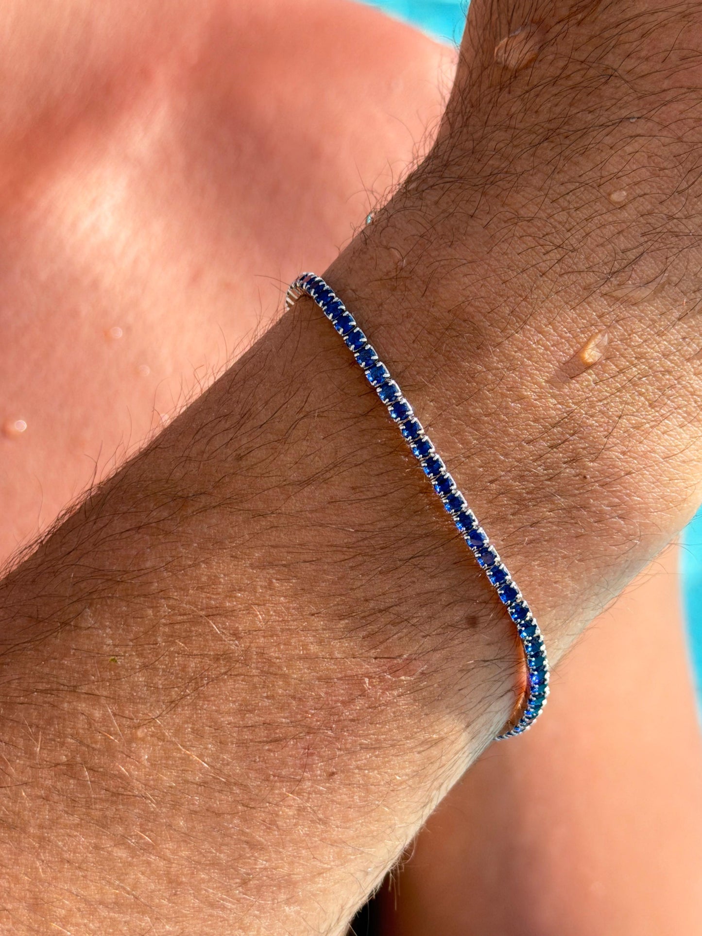 Blue Tennis Bracelet Sterling Silver 925s-3mm