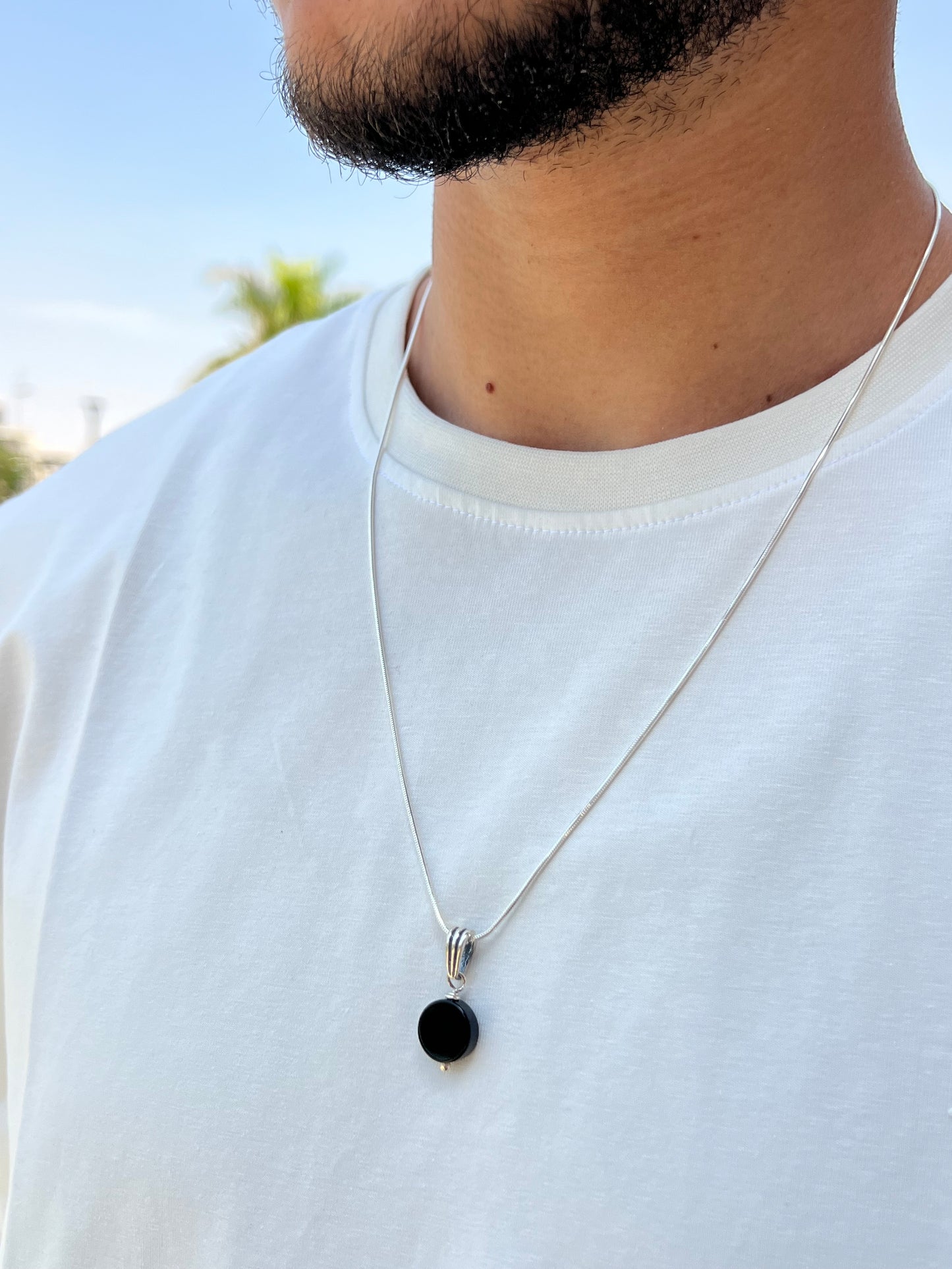 Onyx Rattail Necklace for Men's Sterling Silver 925s