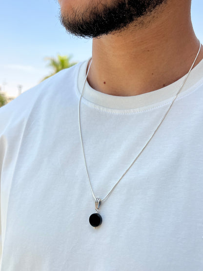 Onyx Rattail Necklace for Men's Sterling Silver 925s