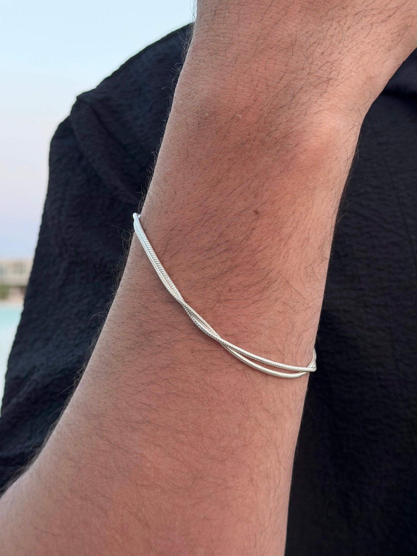 Double Rattail Bracelet Sterling Silver 925s-21cm