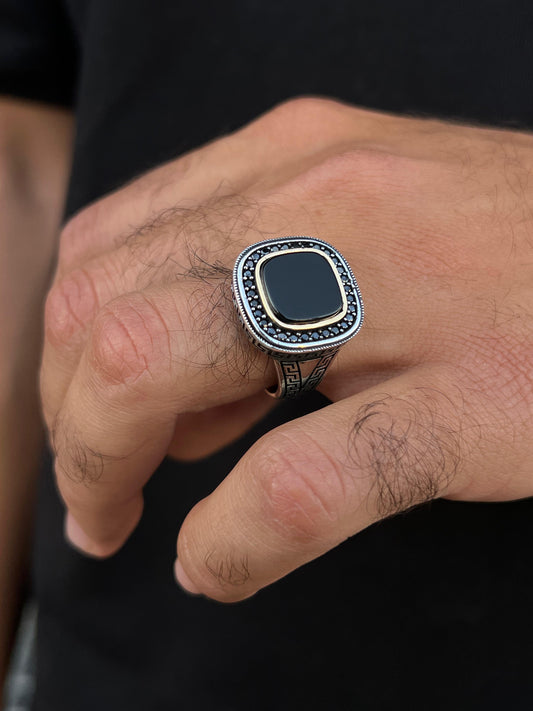 Black Squared Ring in Sterling Silver 925s