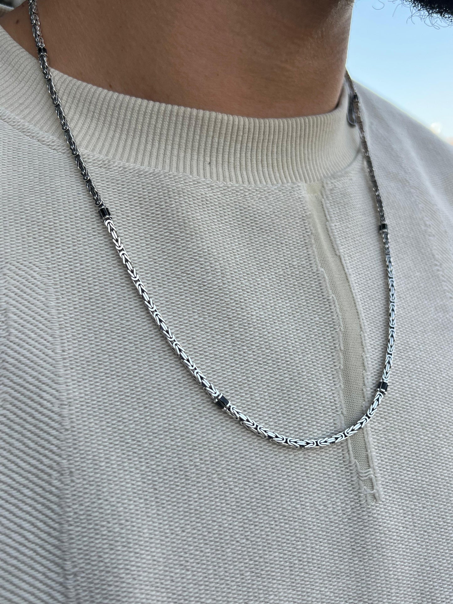 Black accent king Necklace For Men Sterling Silver925- 58cm-2mm