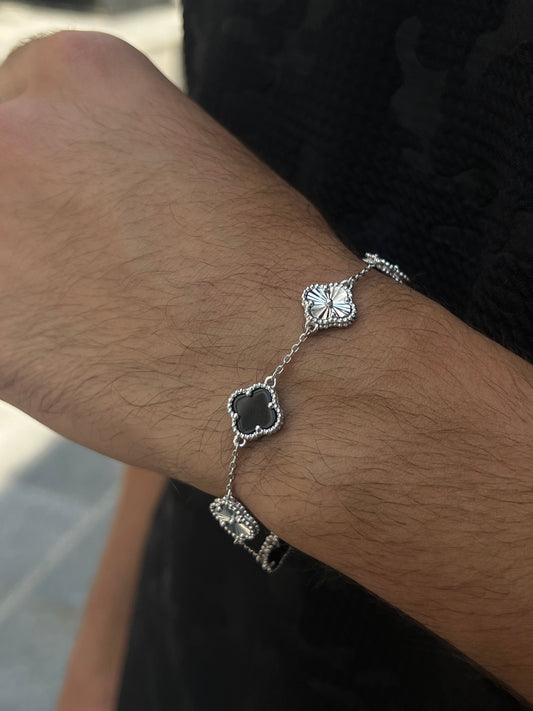 Large Diamond cut / Black Men’s 5 Van Cleef Bracelet in Italian Silver S925