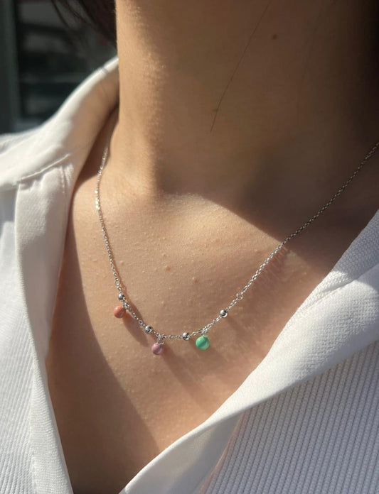 Colorful stones Necklace-in Sterling Silver -925