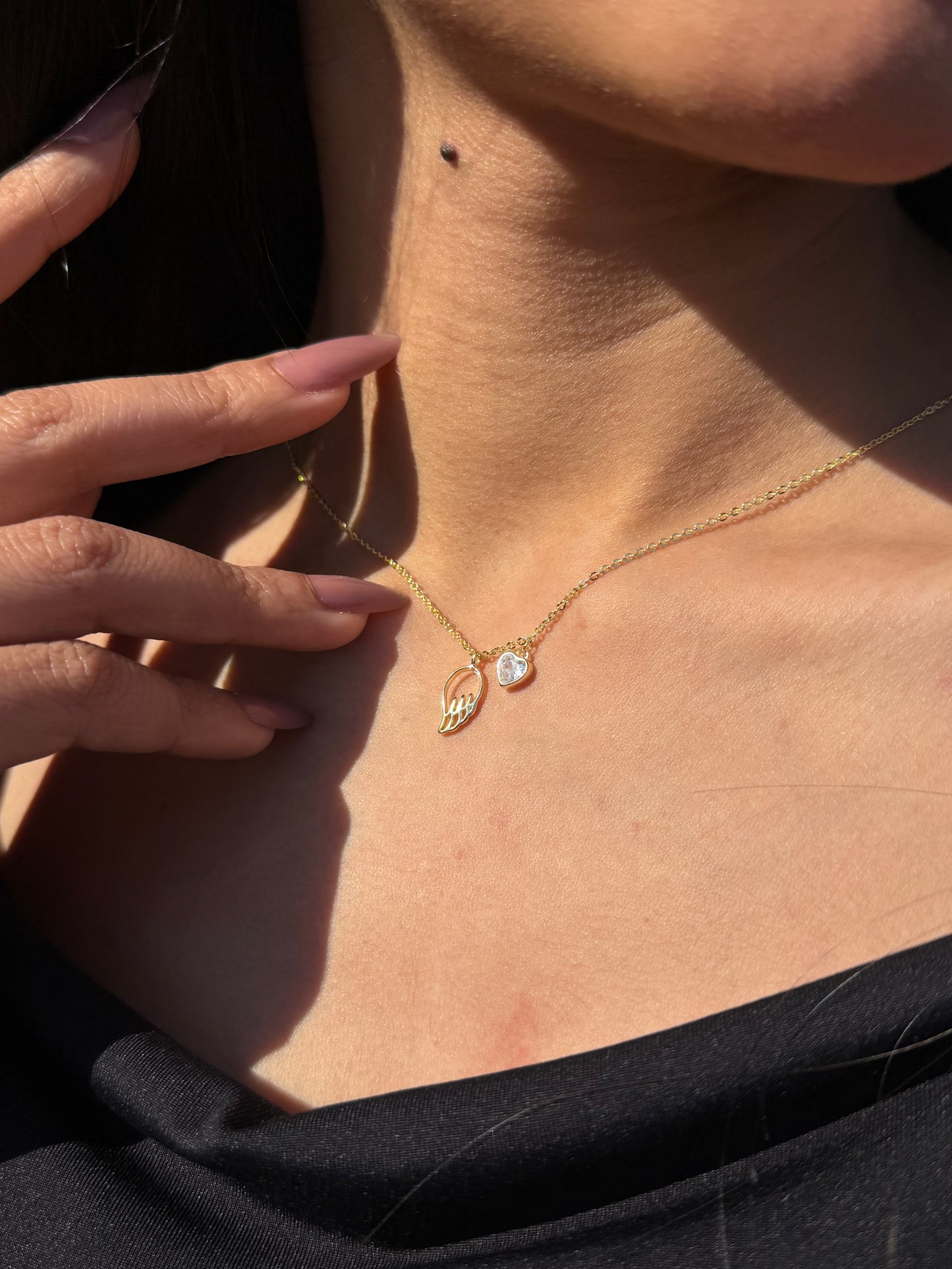 Gold Plated Heart -Wing Necklace in Sterling Silver 925s
