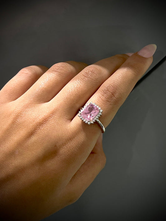 Square Ring -Pink Zirconia in Sterling Silver -925