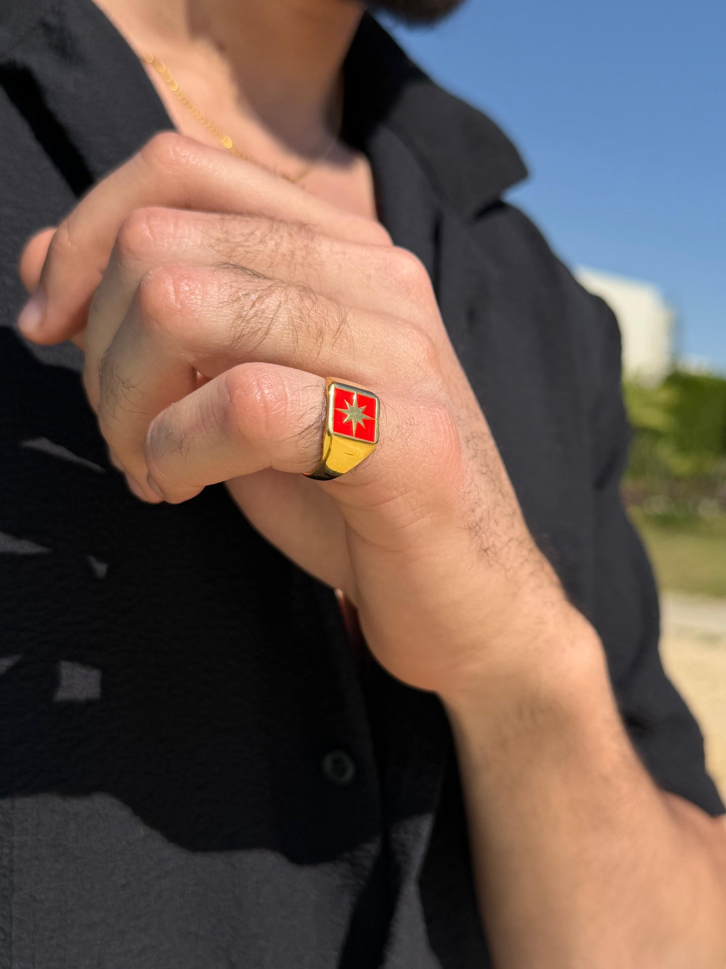 RED Northbound Ring in Sterling Silver 925s-Fine Gold Plated