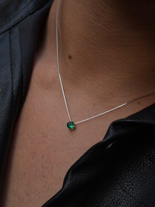Round green Zirconia Necklaces for Men's Sterling Silver 925