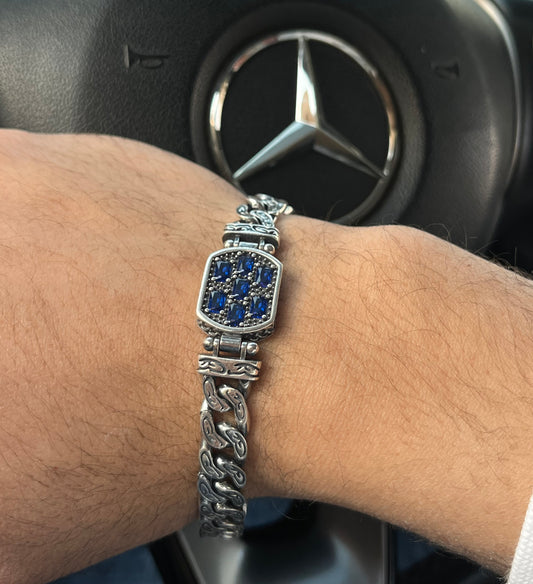 Majestic blue zirconia Bracelet S925 Sterling Silver for men