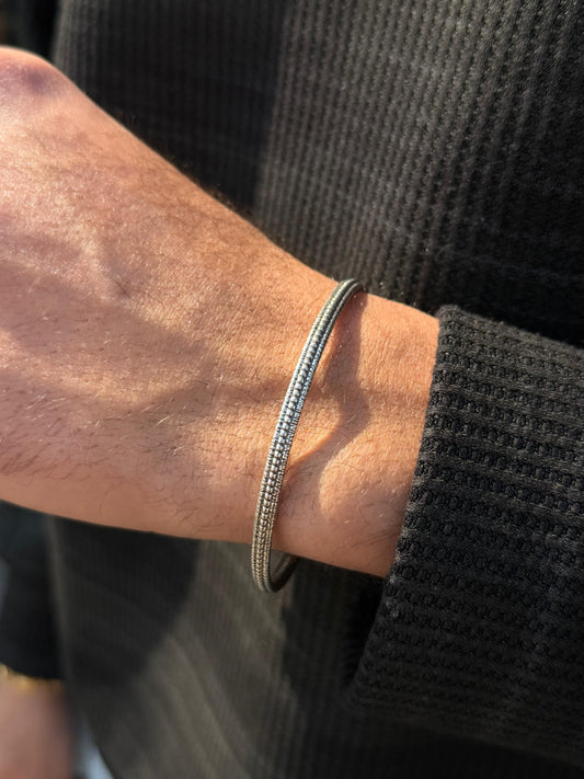 Dots S925 Sterling Silver bangle for men-4mm