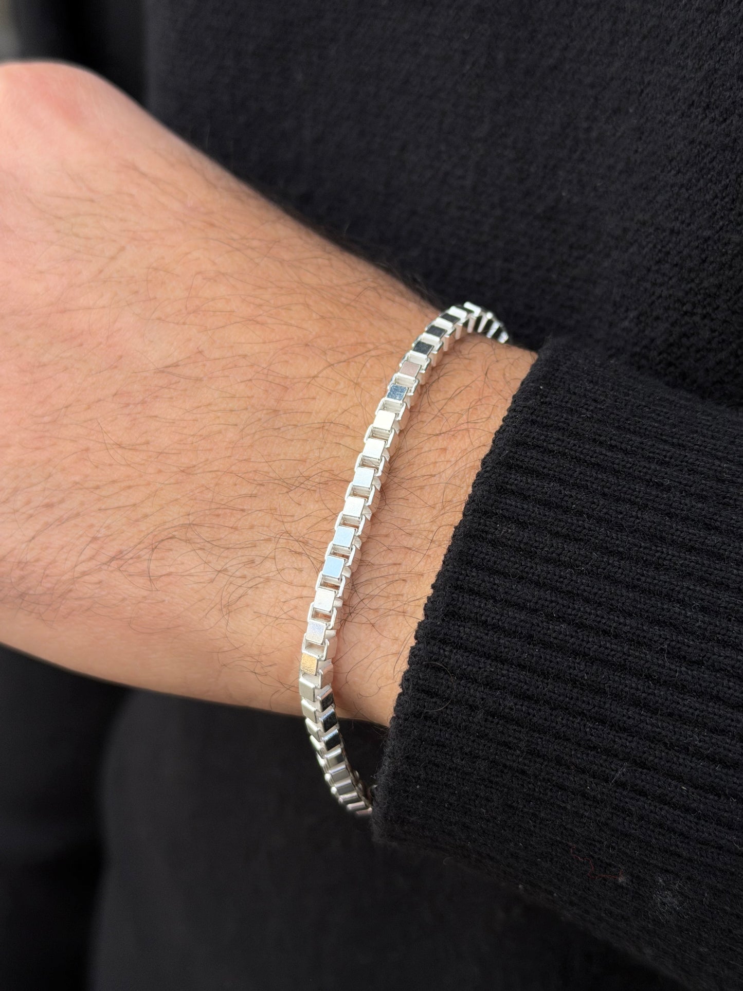 Thick Box Bracelet for Men's Sterling Silver 925s(21cm-4mm)