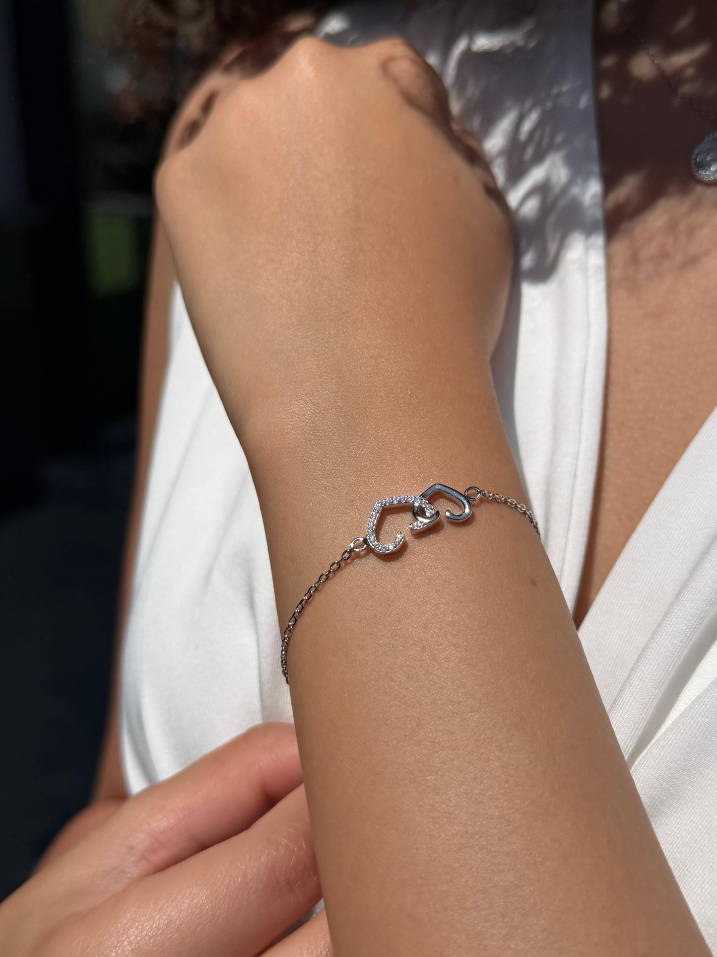 Zirconia Hearts Bracelet -in Sterling Silver -925