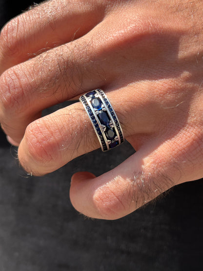 Half stone band -for Men's Sterling Silver 925s