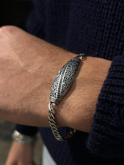 Engraved Oxized Bracelet for Men's Sterling Silver 925s-(20,5cm)