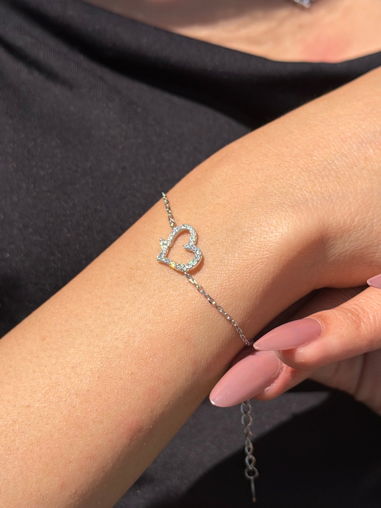 (2) Zirconia Heart Bracelet -in Sterling Silver -925