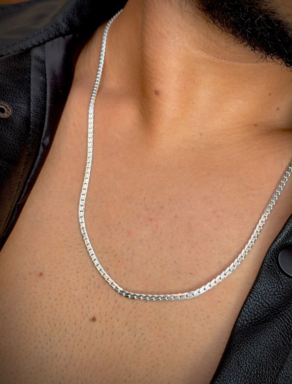 Blocked Grommet Necklaces for Men's Sterling Silver 925s -3.5mm-