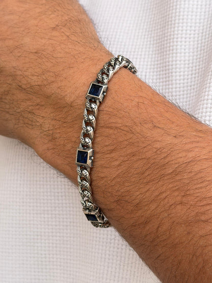 Gothic Blue Multi Bracelet for Men's Sterling Silver 925s 20cm-8mm